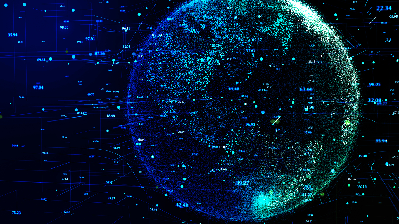Trade Netoworks Blue Planet Earth rotating in global futuristic cyber network - The TRADE